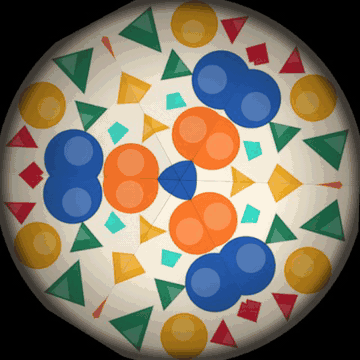 The kaleidoscope view as the tube turns: coloured glass tumbles and the six-fold pattern changes